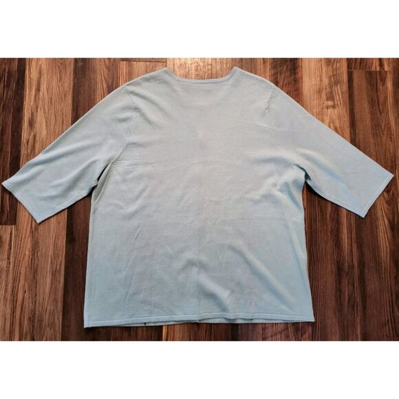 Maggie Barnes Aqua Brown Argyle 3/4 Sleeve Lightweight Cardigan Sweater Sz 1X - Picture 3 of 5